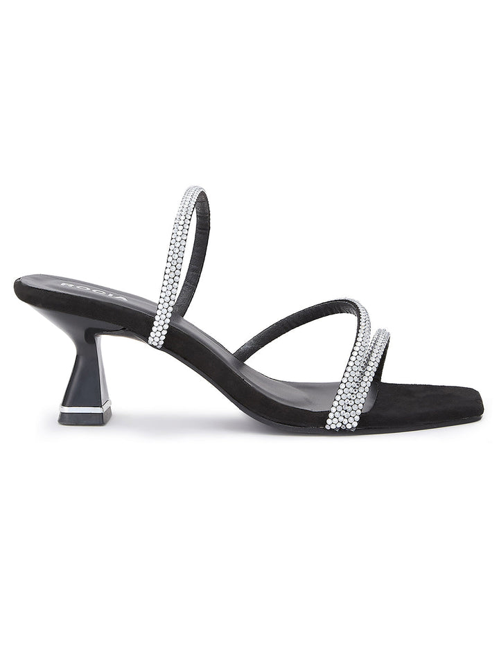 Rocia By Regal Black Women Zig- Zag Strappy Diamond Stilettos
