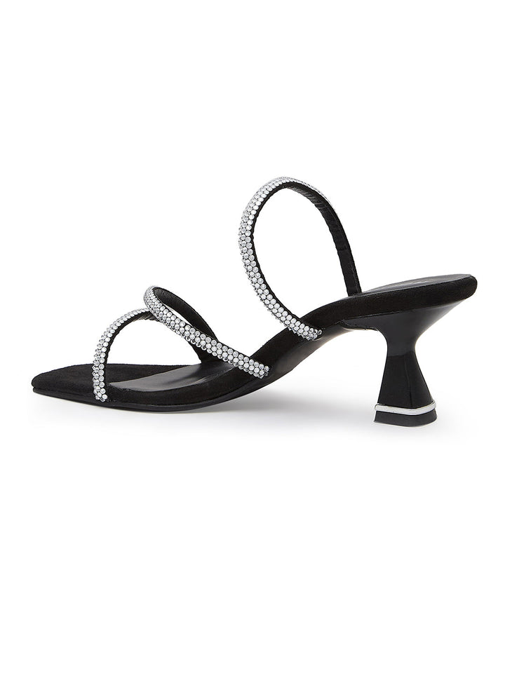 Rocia By Regal Black Women Zig- Zag Strappy Diamond Stilettos