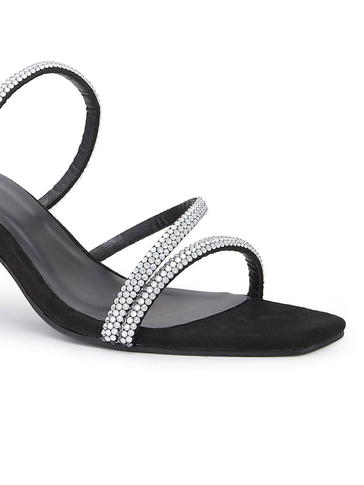 Rocia By Regal Black Women Zig- Zag Strappy Diamond Stilettos