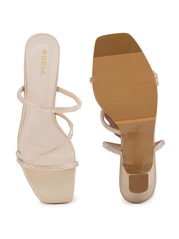 Rocia By Regal Black Women Zig- Zag Strappy Diamond Stilettos