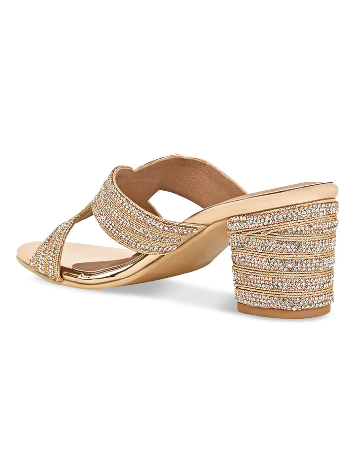 Rocia By Regal Rose Gold Women Diamond Embellished Block Heels