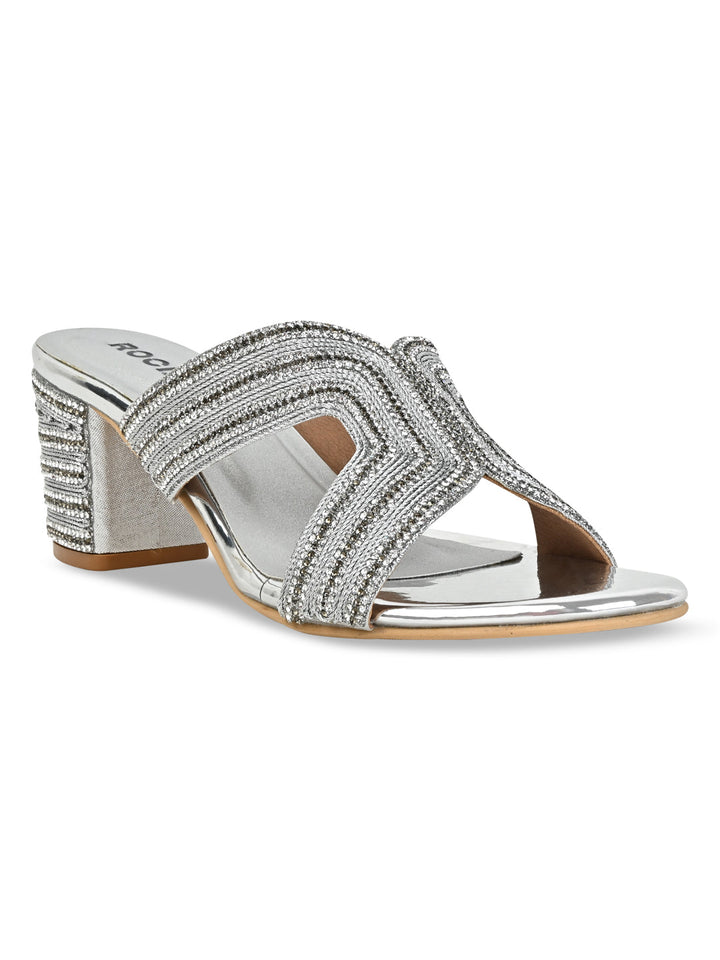 Rocia By Regal Silver Women Diamond Embellished Block Heels