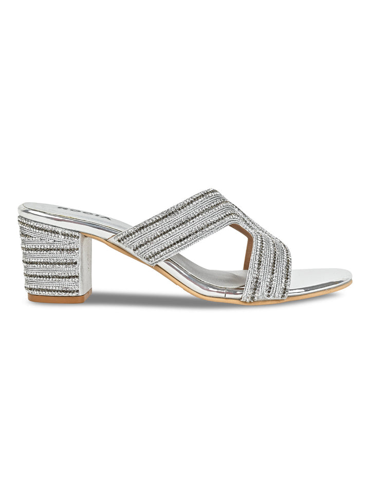 Rocia By Regal Silver Women Diamond Embellished Block Heels