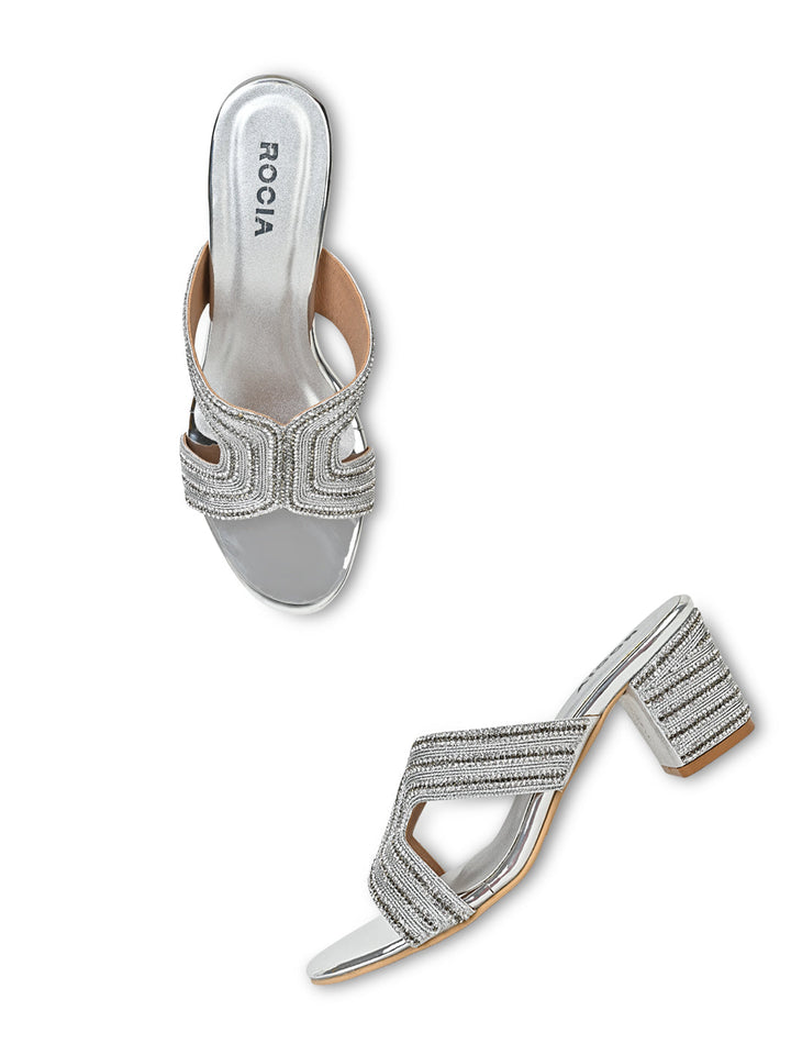 Rocia By Regal Silver Women Diamond Embellished Block Heels