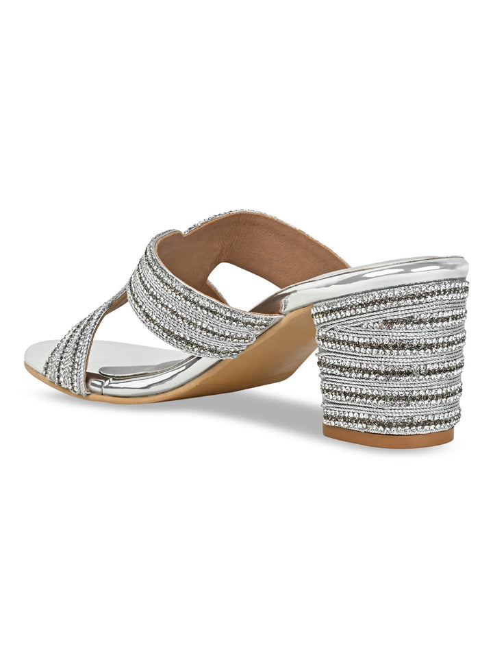 Rocia By Regal Silver Women Diamond Embellished Block Heels