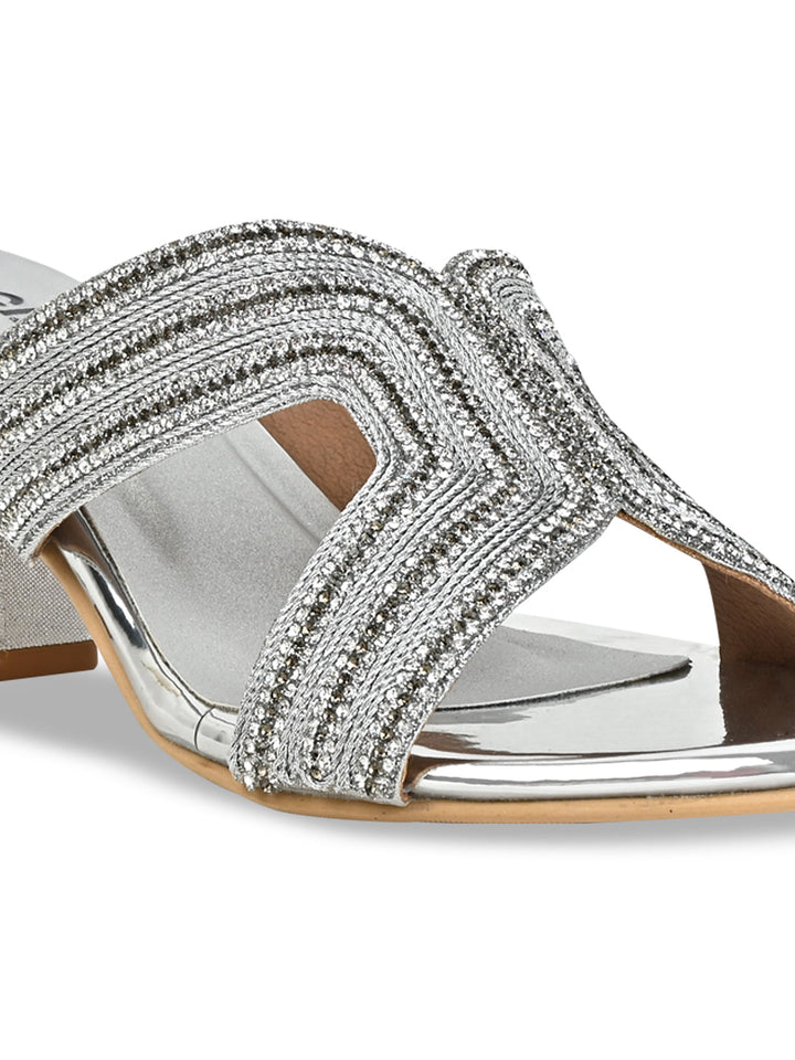 Rocia By Regal Silver Women Diamond Embellished Block Heels
