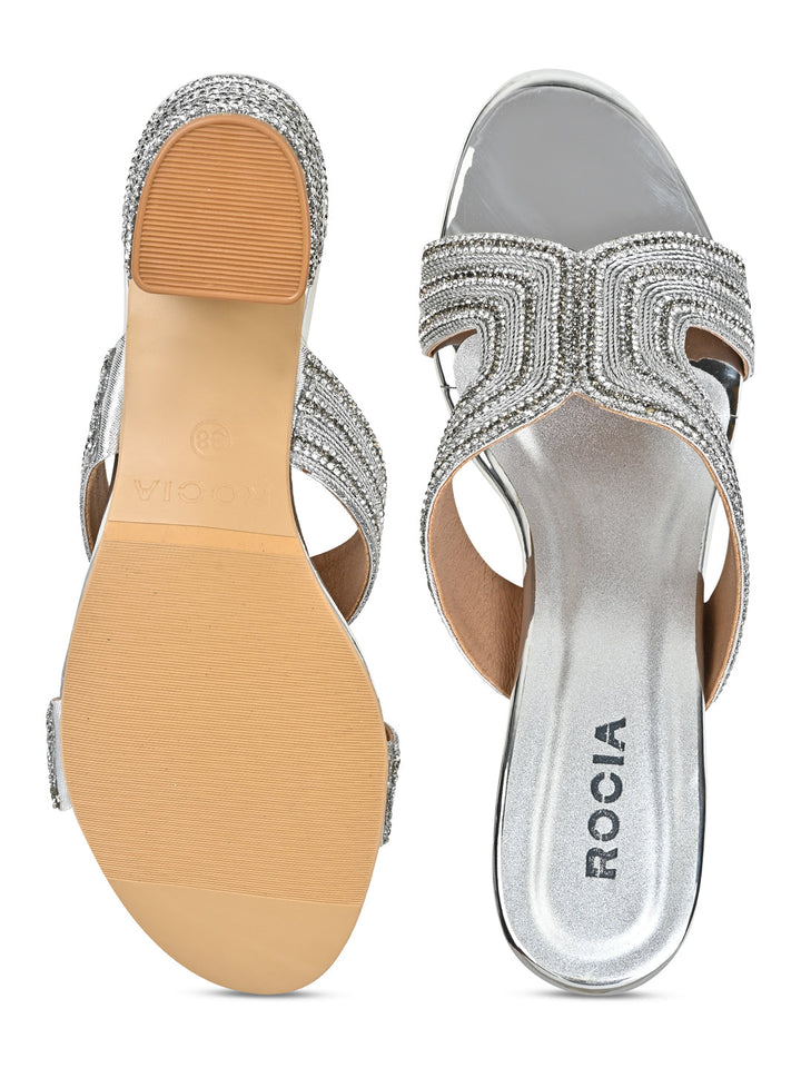 Rocia By Regal Silver Women Diamond Embellished Block Heels