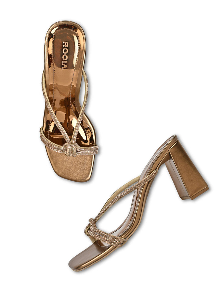 Rocia By Regal Antique Gold Women Diamond Embellished Block Heels