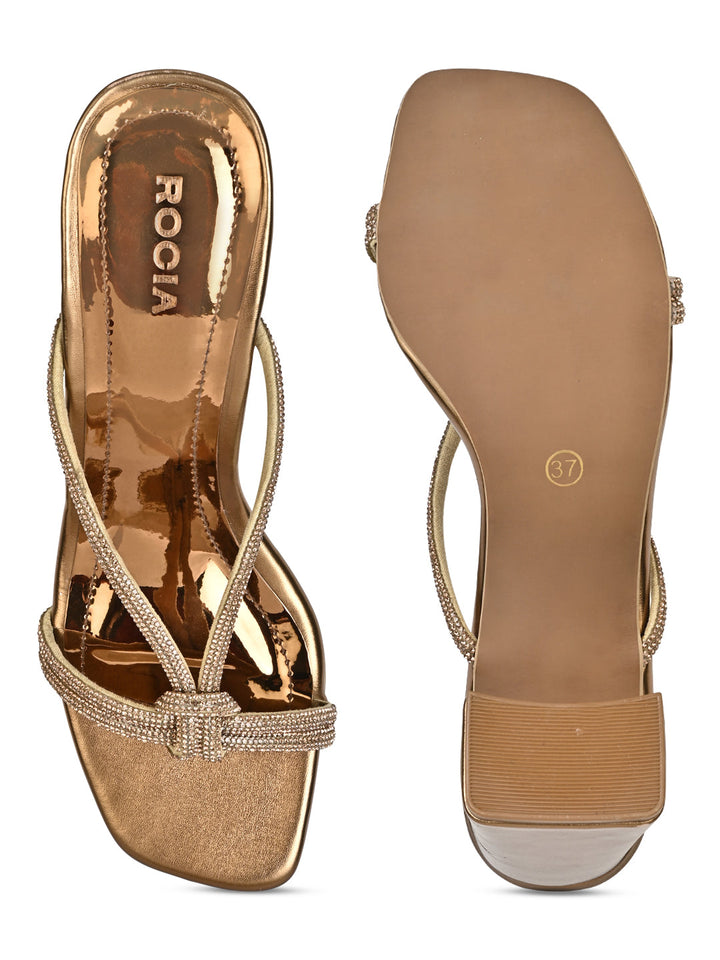 Rocia By Regal Antique Gold Women Diamond Embellished Block Heels