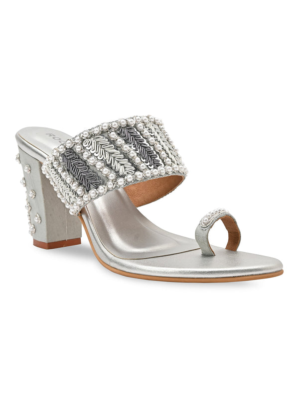 Rocia By Regal Gold Women Hand Embroidered Block Heel Sandals