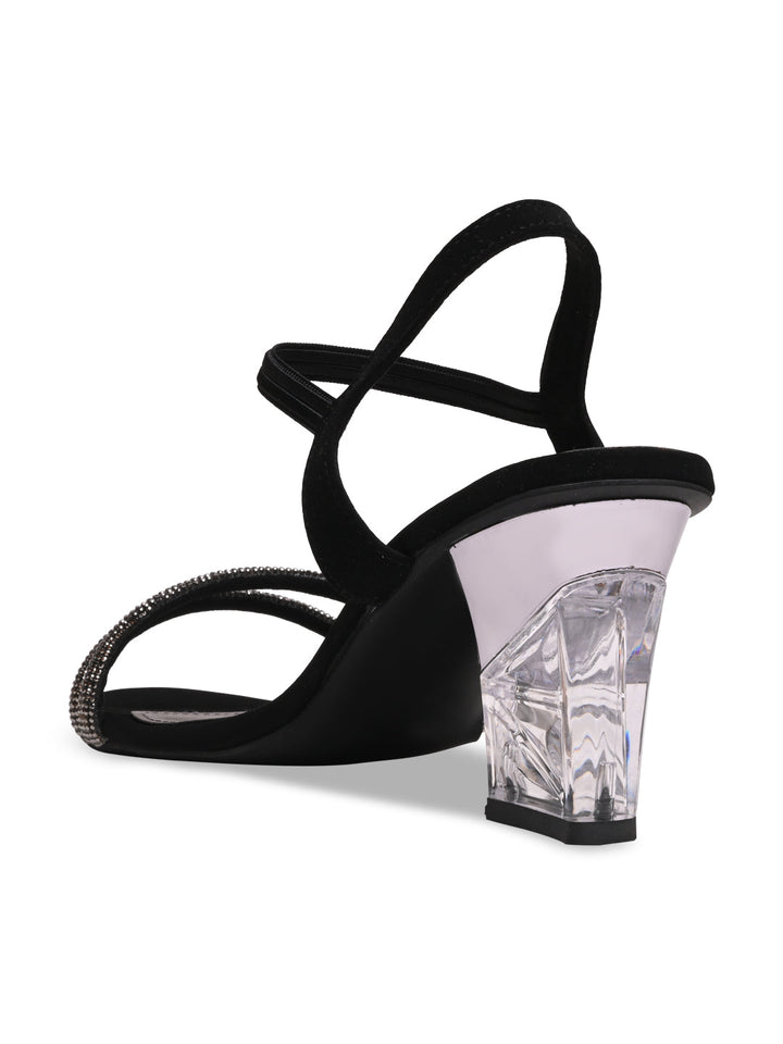Rocia By Regal Black Women Diamante Strap Block Heel Sandals