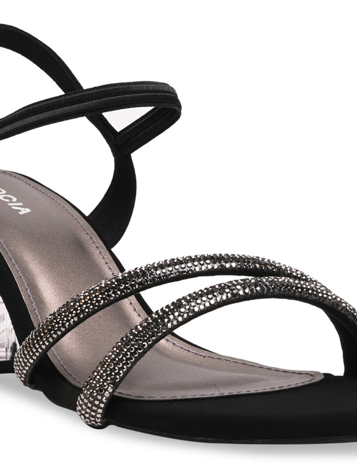 Rocia By Regal Black Women Diamante Strap Block Heel Sandals