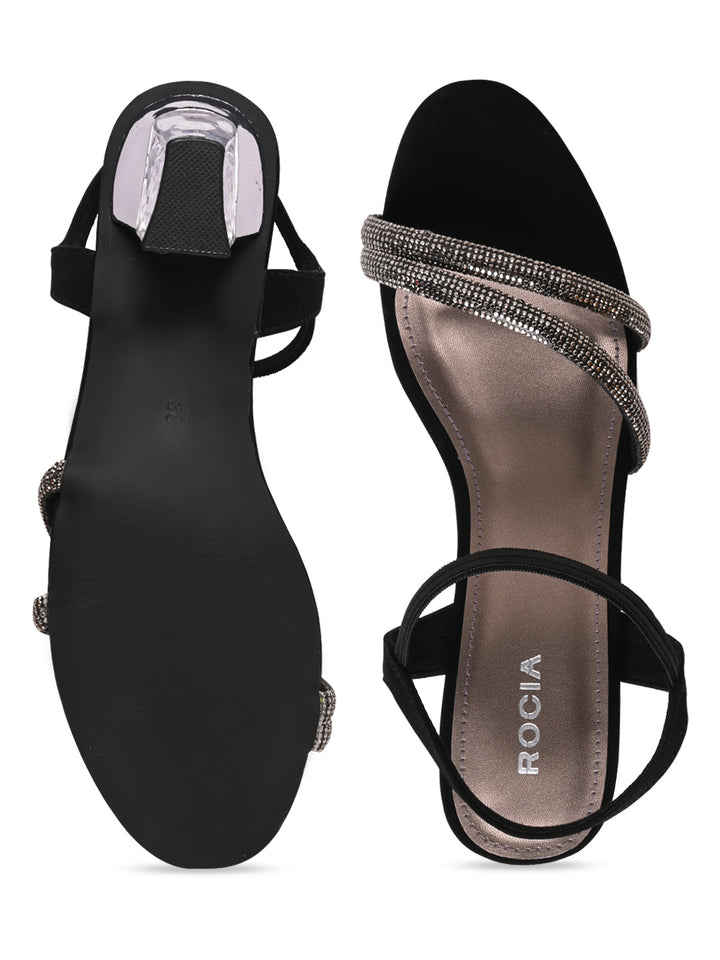 Rocia By Regal Black Women Diamante Strap Block Heel Sandals