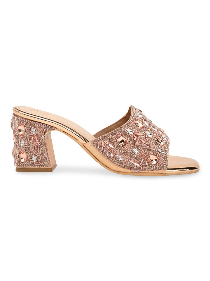 Rocia By Regal Rose Gold Women Heavy Diamond Encrusted High Heel Sandals