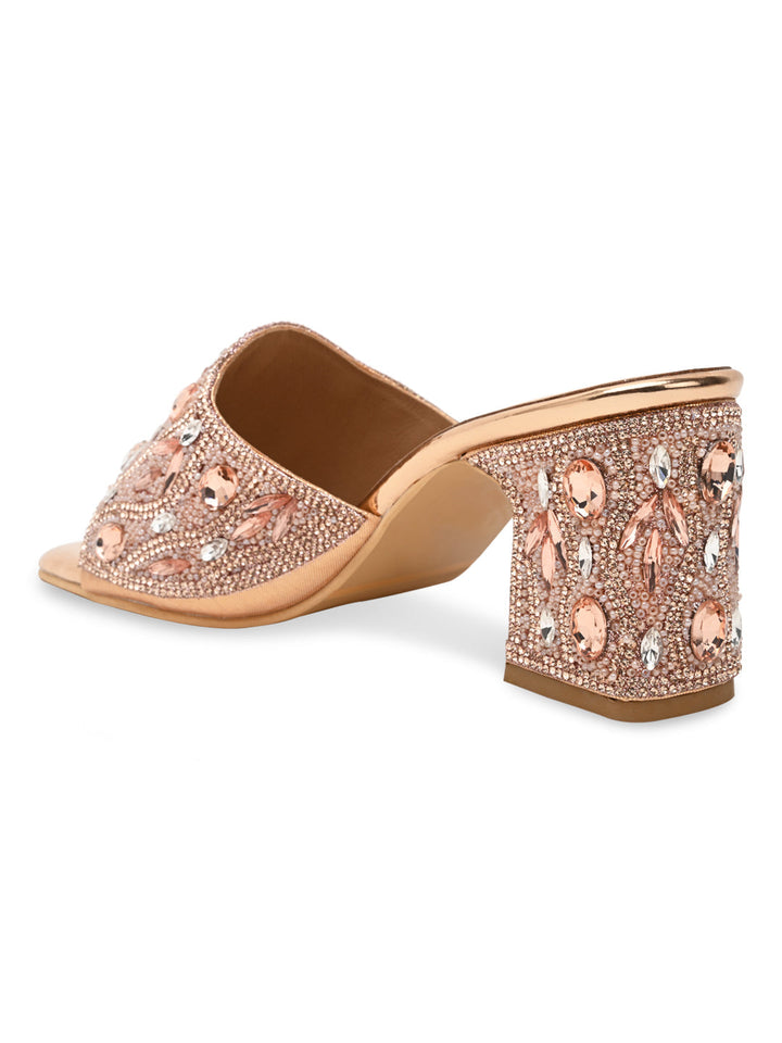 Rocia By Regal Rose Gold Women Heavy Diamond Encrusted High Heel Sandals