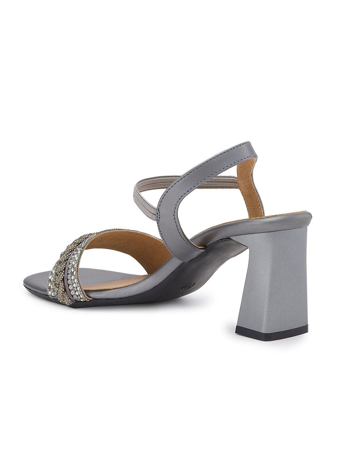 Rocia By Regal Gun Metal Women Diamond Encrusted High Heel Sandals