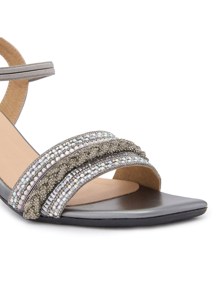Rocia By Regal Gun Metal Women Diamond Encrusted High Heel Sandals