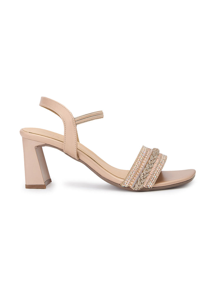 Rocia By Regal Rose Gold Women Diamond Encrusted High Heel Sandals