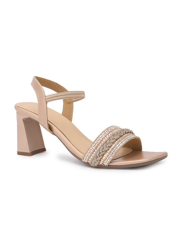 Rocia By Regal Rose Gold Women Diamond Encrusted High Heel Sandals