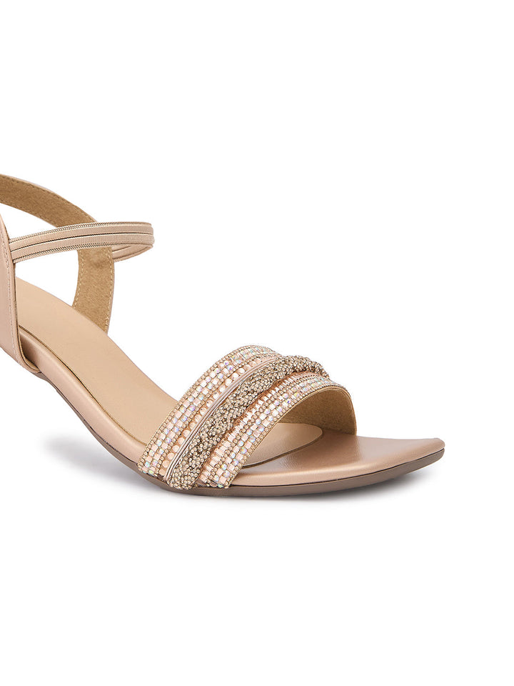 Rocia By Regal Rose Gold Women Diamond Encrusted High Heel Sandals