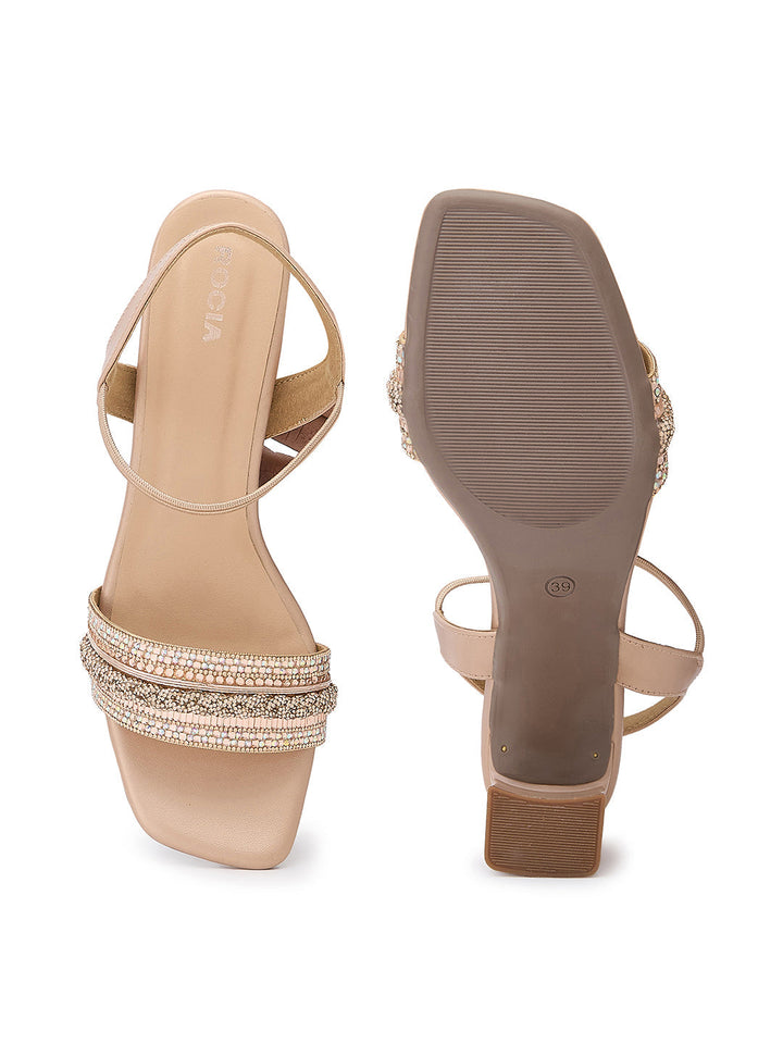 Rocia By Regal Rose Gold Women Diamond Encrusted High Heel Sandals