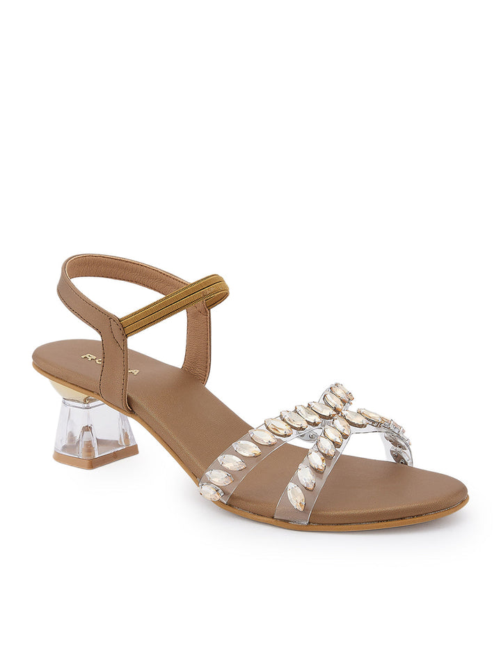 Rocia By Regal Antique Gold Women Vinyl Studded Block Heel Sandals