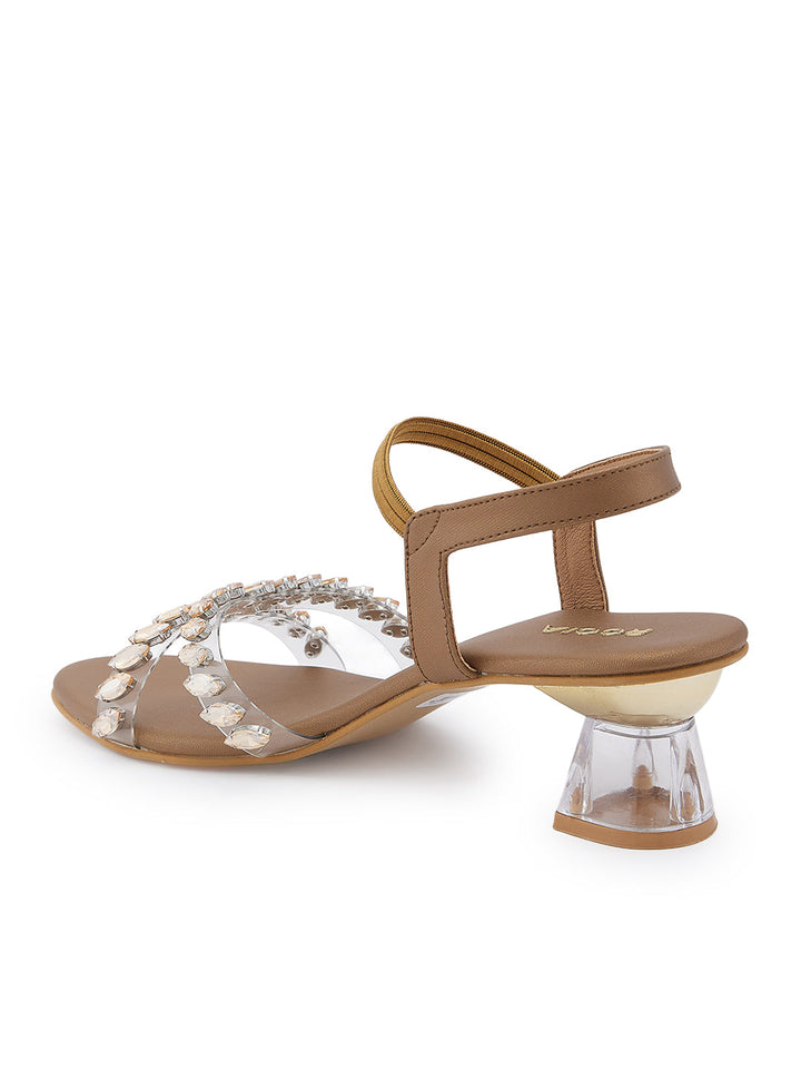 Rocia By Regal Antique Gold Women Vinyl Studded Block Heel Sandals