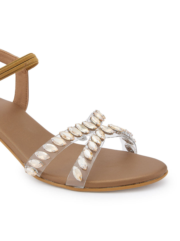 Rocia By Regal Antique Gold Women Vinyl Studded Block Heel Sandals