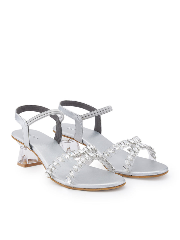 Rocia By Regal Silver Women Vinyl Studded Block Heel Sandals