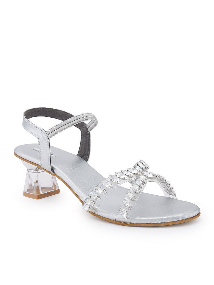 Rocia By Regal Silver Women Vinyl Studded Block Heel Sandals