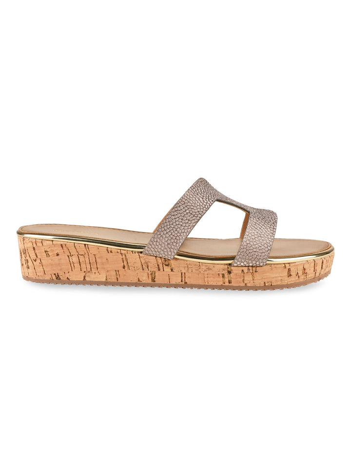 Rocia By Regal Antique Gold Women Textured Slip On Sandals