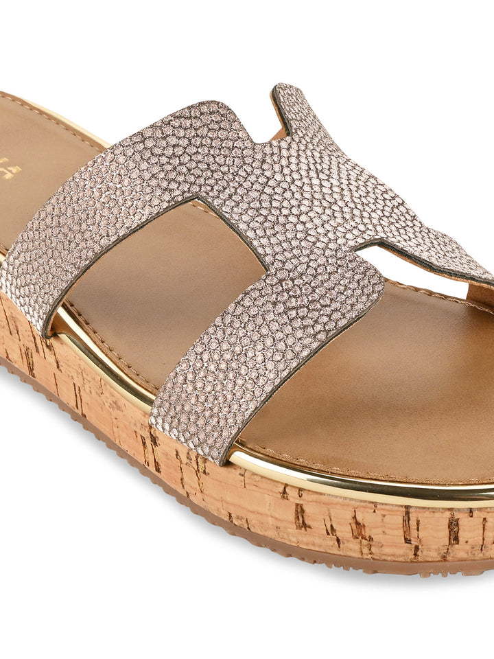 Rocia By Regal Antique Gold Women Textured Slip On Sandals