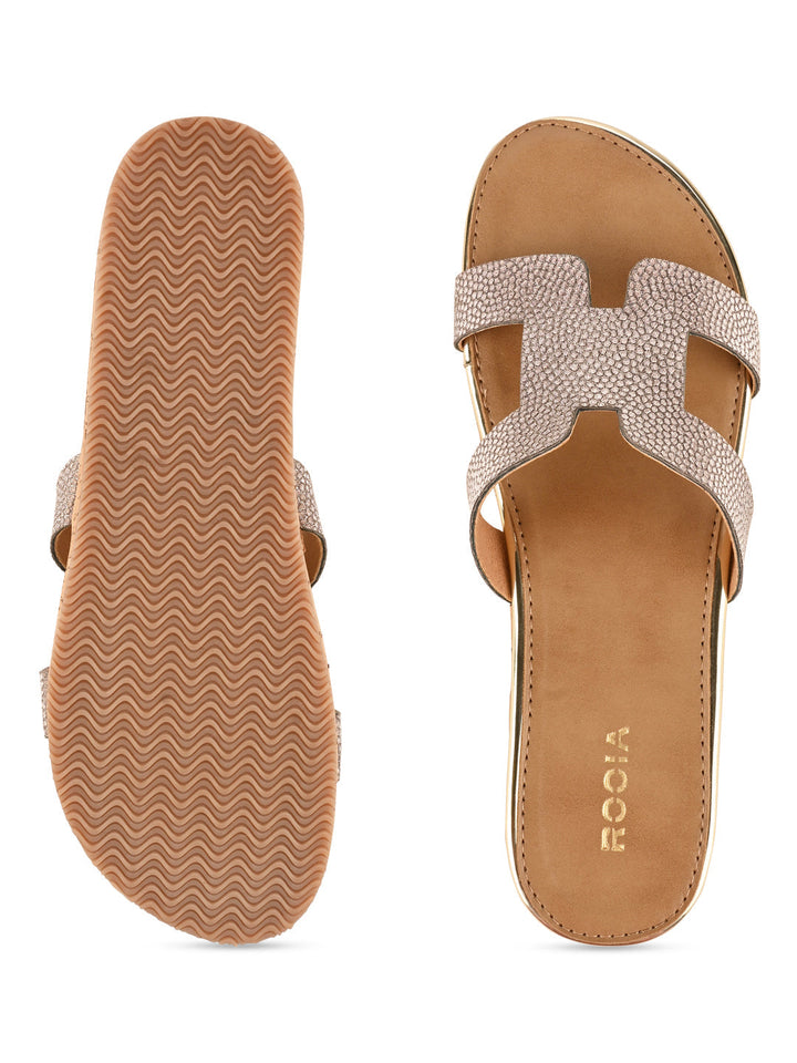 Rocia By Regal Antique Gold Women Textured Slip On Sandals