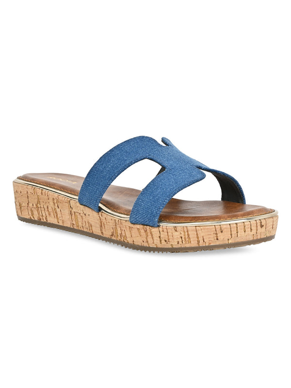Rocia By Regal Denim Blue Women Textured Slip On Sandals