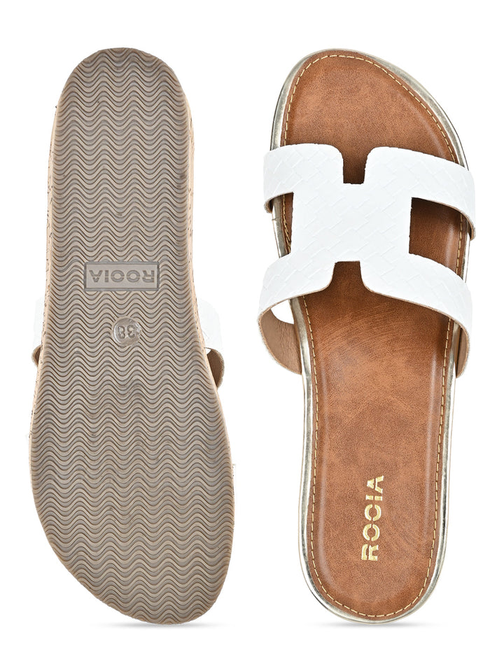 Rocia By Regal White Women Textured Slip On Sandals