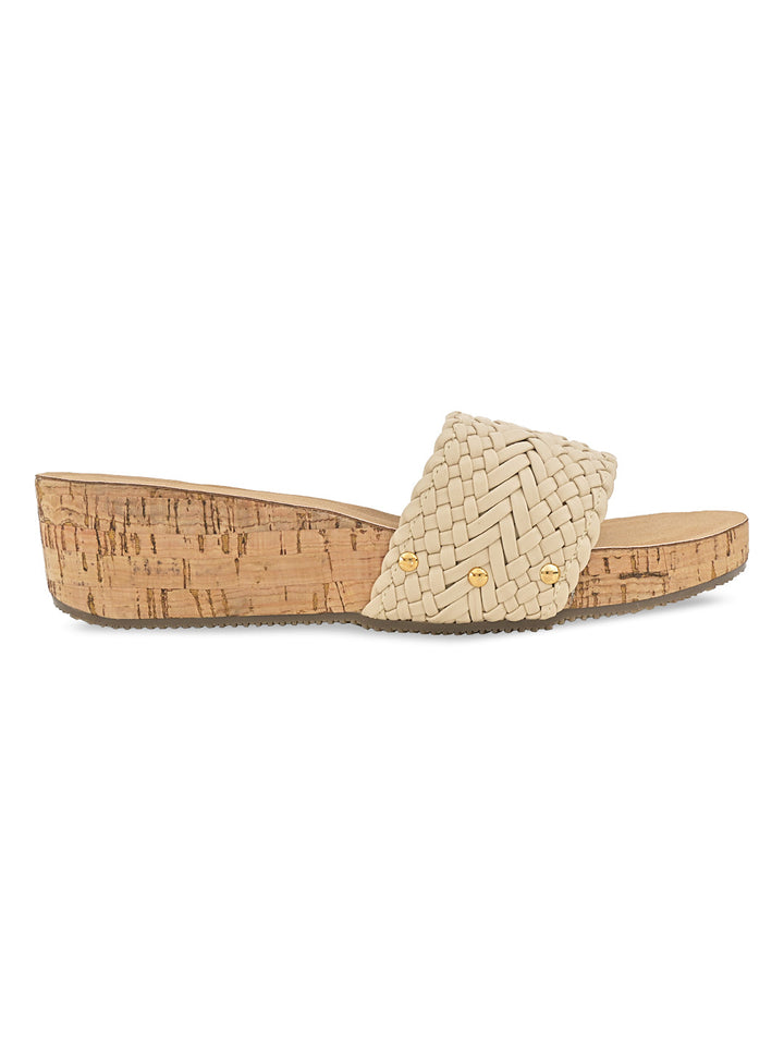 Rocia By Regal Cream Women Woven Slider Wedges