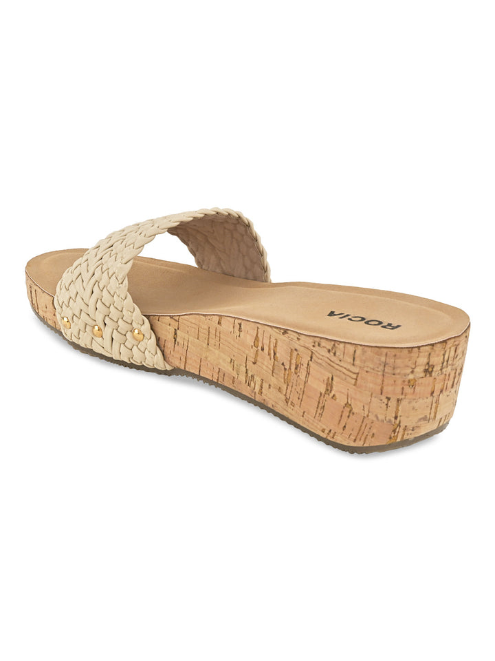 Rocia By Regal Cream Women Woven Slider Wedges