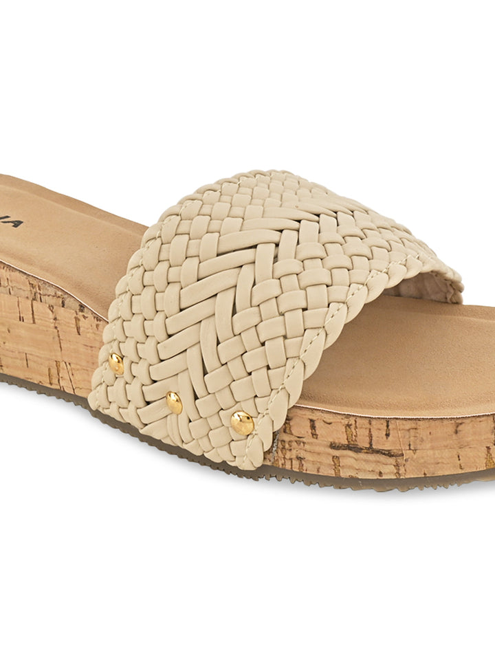 Rocia By Regal Cream Women Woven Slider Wedges