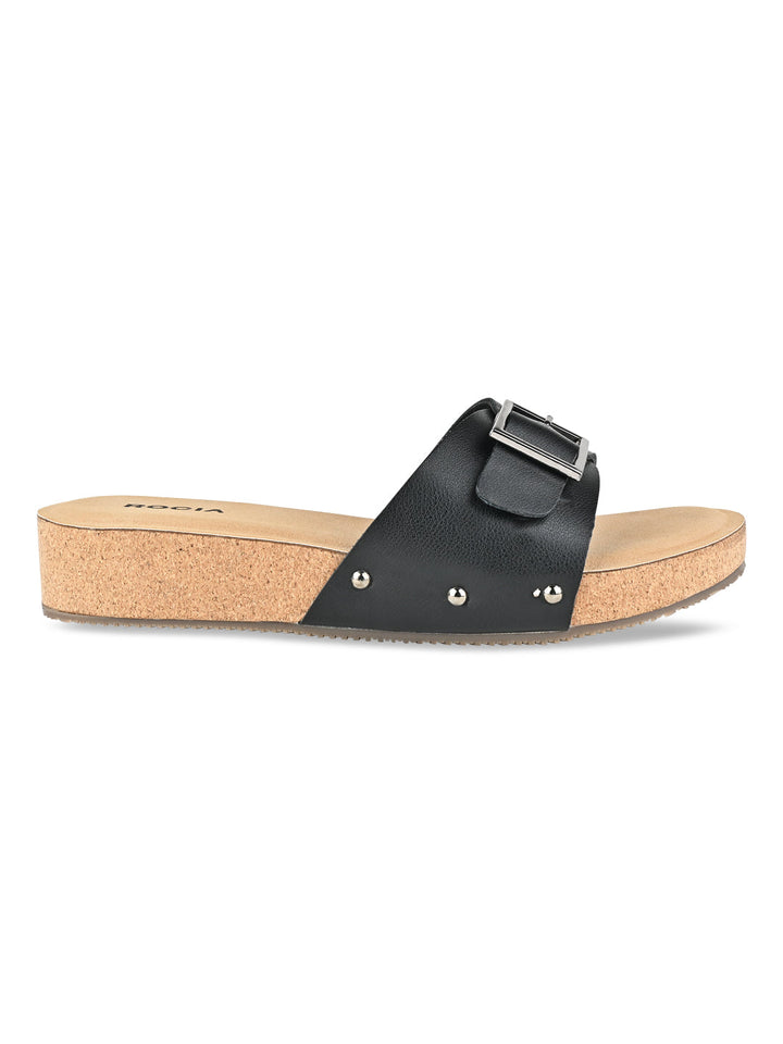 Rocia By Regal Black Women Slider Wedges