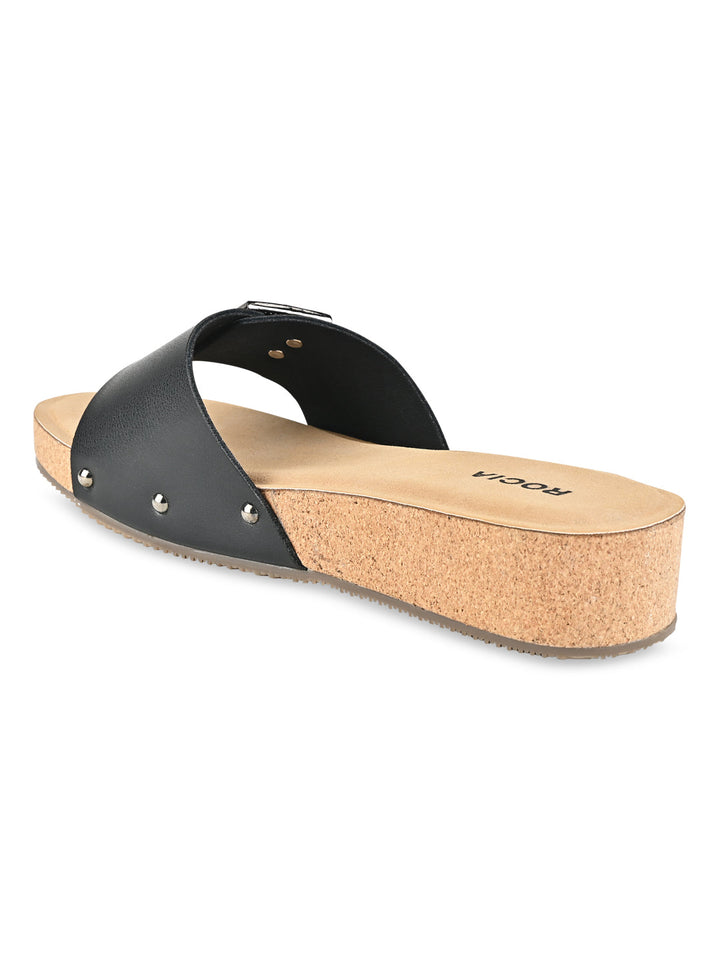 Rocia By Regal Black Women Slider Wedges
