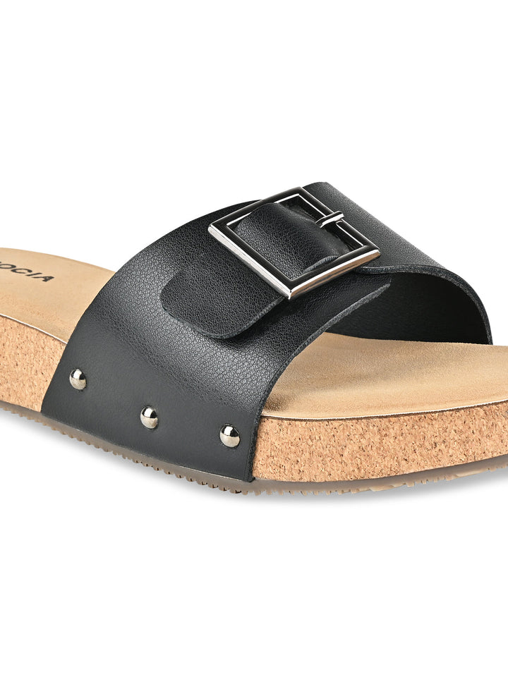 Rocia By Regal Black Women Slider Wedges