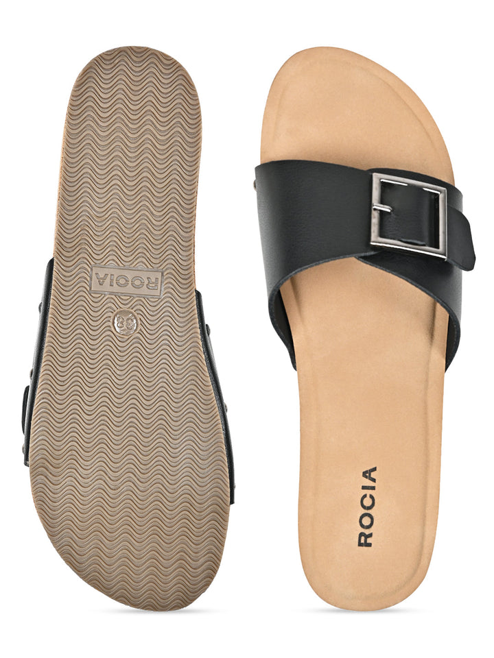Rocia By Regal Black Women Slider Wedges