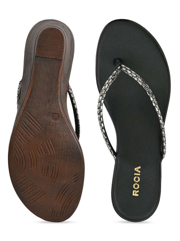 Rocia By Regal Black Women Diamante Wedges