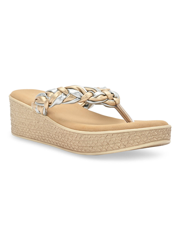 Rocia By Regal Gold Women Braided Casual Wedges