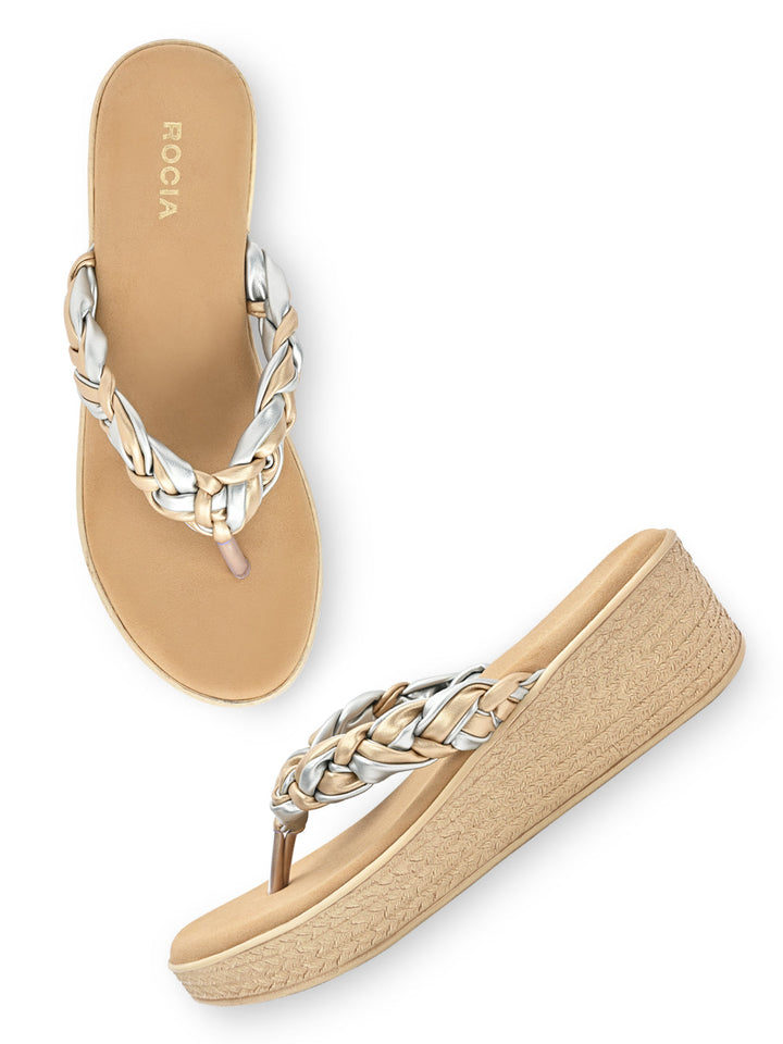 Rocia By Regal Gold Women Braided Casual Wedges