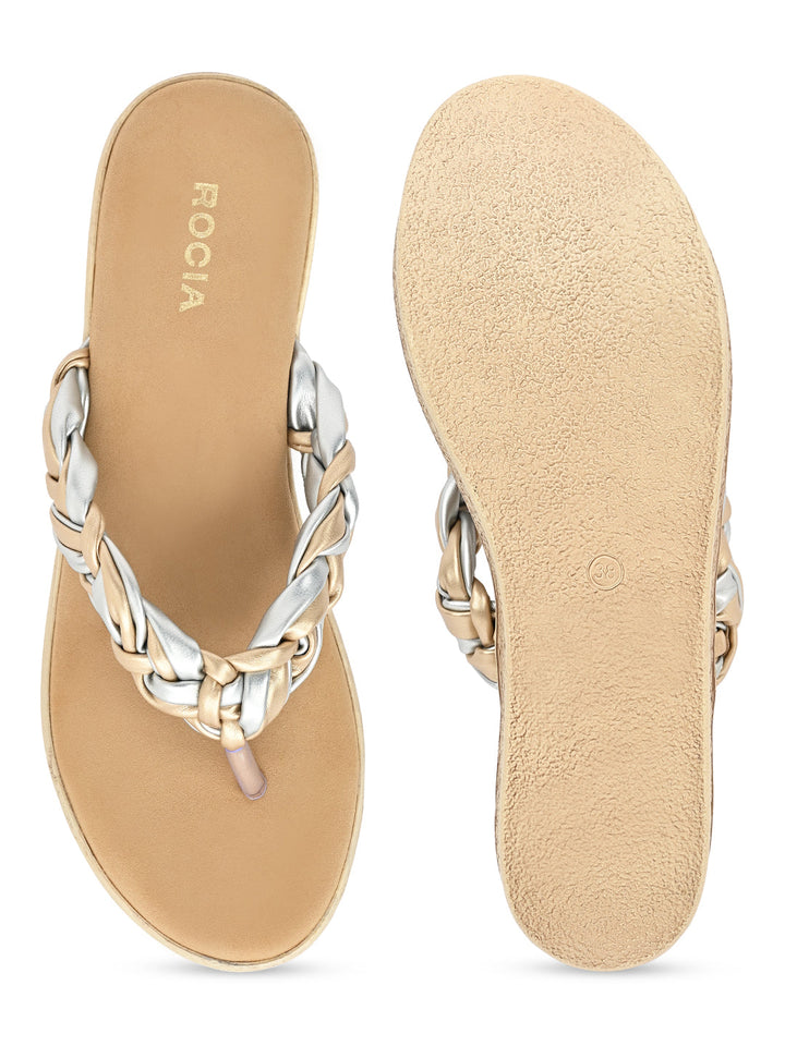 Rocia By Regal Gold Women Braided Casual Wedges