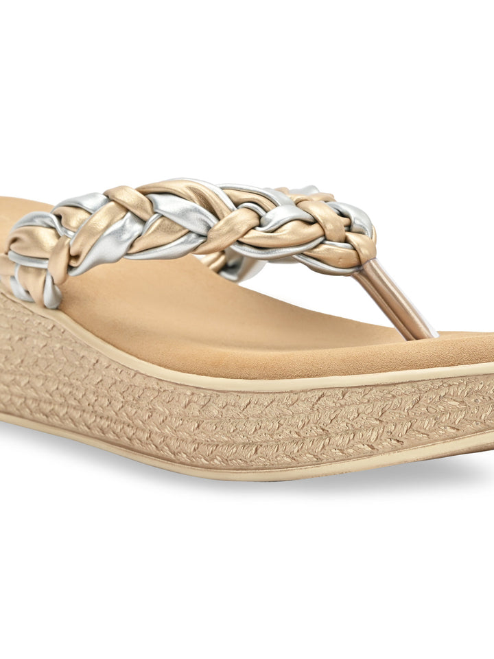 Rocia By Regal Gold Women Braided Casual Wedges
