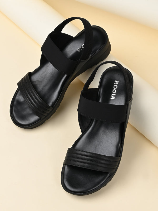 Rocia By Regal Black Women Casual Wedge Heel Sandals