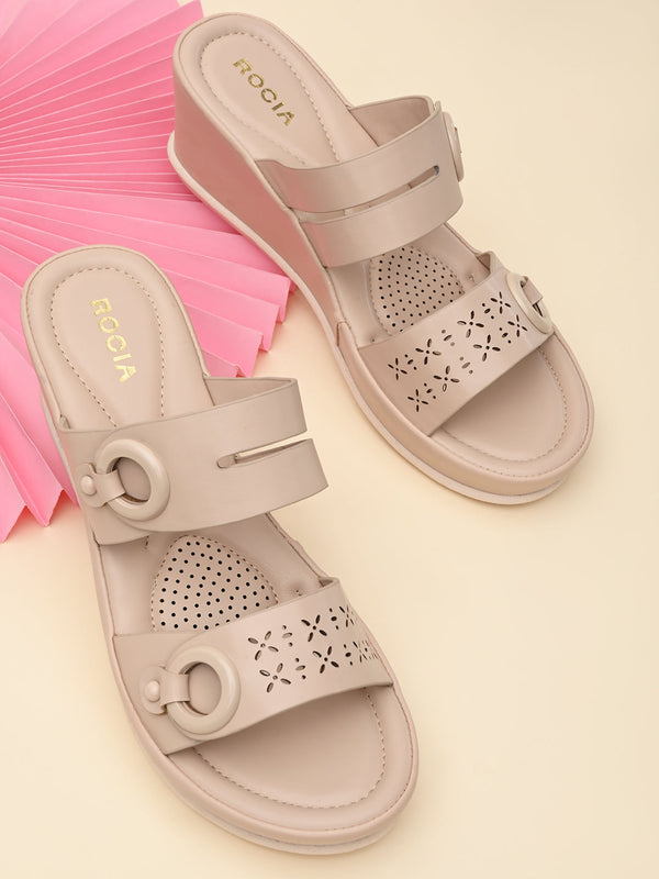 Rocia By Regal Beige Women Casual Laser Cut Wedges