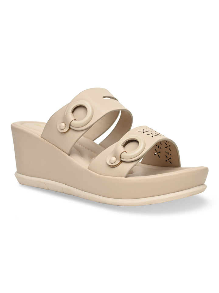 Rocia By Regal Beige Women Casual Laser Cut Wedges